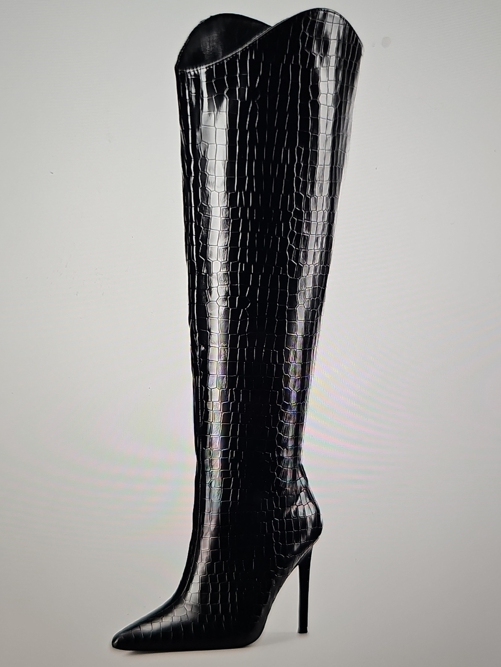 Croc-Embossed NWT Black Knee-High Stiletto Boots